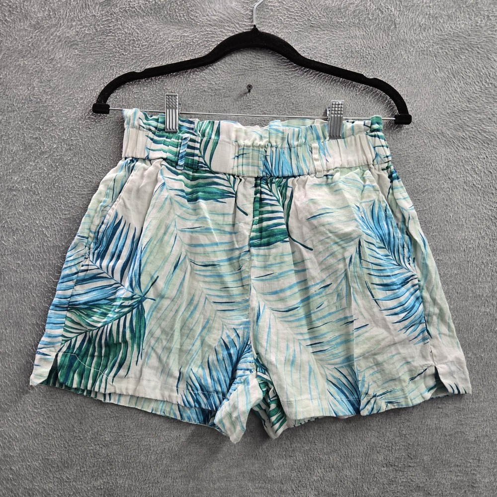 Tahari Women Shorts M White Blue Green Linen Floral 3" Inseam